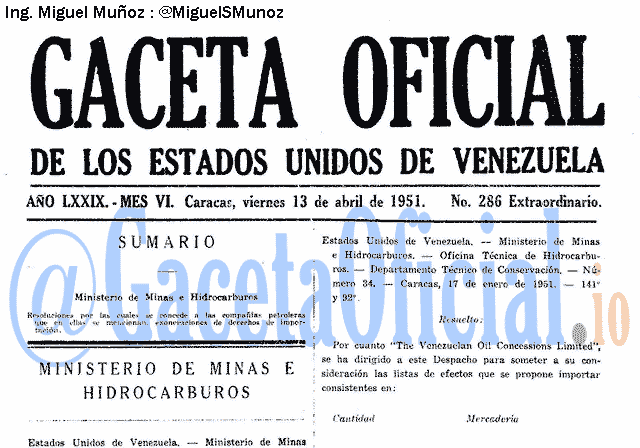 Gaceta Oficial 286 del 13 Abril 1951