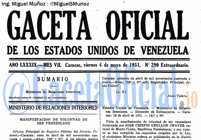 Gaceta Oficial 290 del 4 Mayo 1951