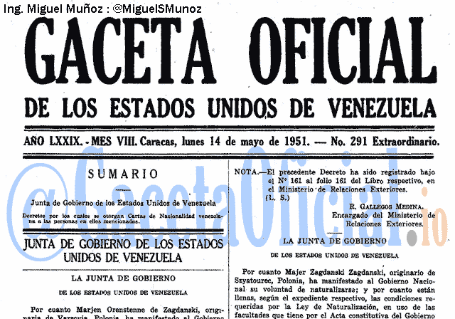 Gaceta Oficial 291 del 14 Mayo 1951