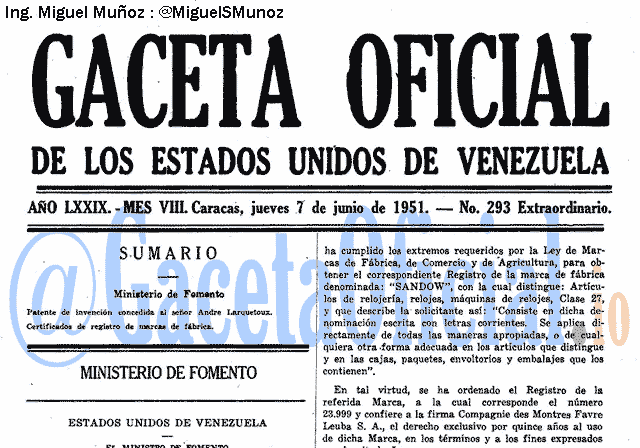 Gaceta Oficial 293 del 7 Junio 1951