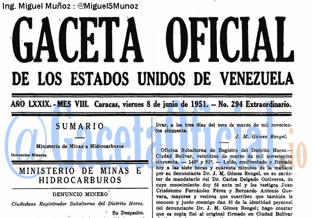 Gaceta Oficial 294 del 8 Junio 1951