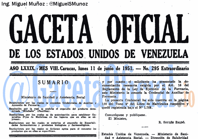 Gaceta Oficial 295 del 11 Junio 1951