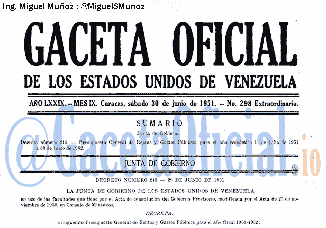 Gaceta Oficial 298 del 30 Junio 1951