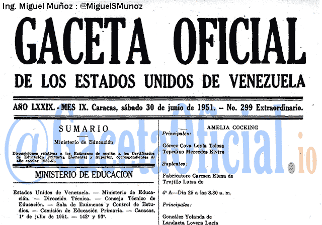 Gaceta Oficial 299 del 30 Junio 1951