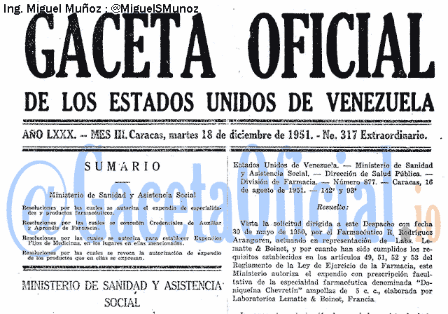 Gaceta Oficial 317 del 18 Diciembre 1951
