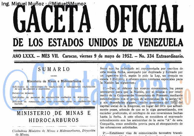 Gaceta Oficial 334 del 9 Mayo 1952