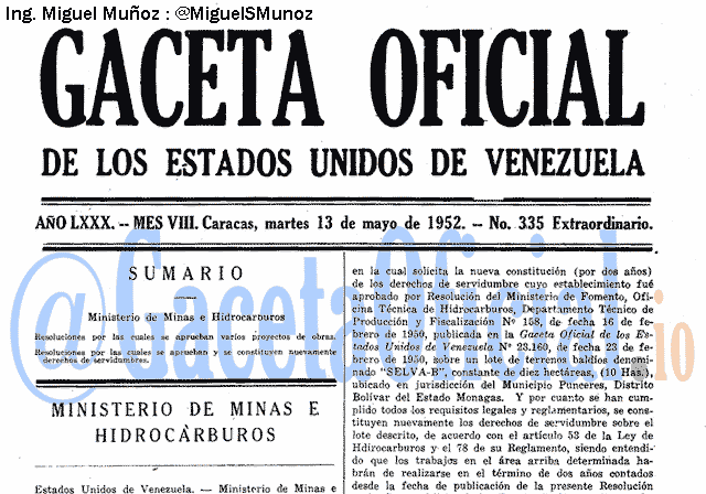 Gaceta Oficial 335 del 13 Mayo 1952