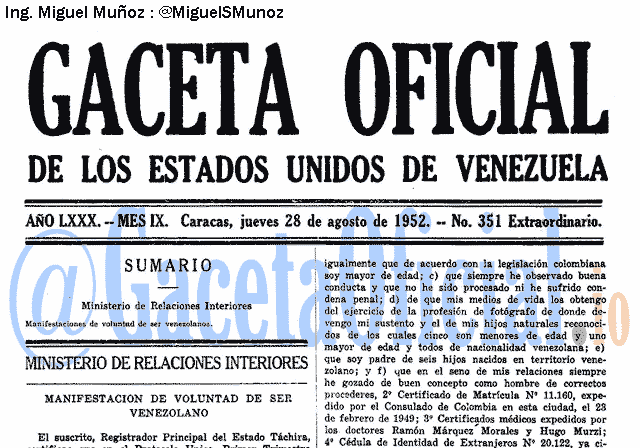 Gaceta Oficial 351 del 28 Agosto 1952