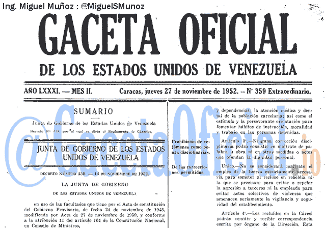 Gaceta Oficial 359 del 27 Noviembre 1952
