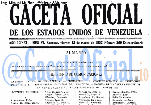 Gaceta Oficial 369 del 13 Marzo 1953
