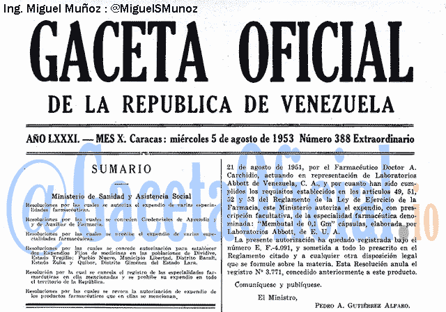 Gaceta Oficial 388 del 5 Agosto 1953