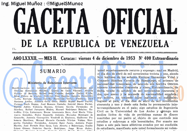 Gaceta Oficial 400 del 4 Diciembre 1953