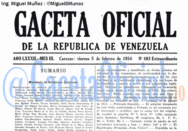 Gaceta Oficial 403 del 5 Febrero 1954