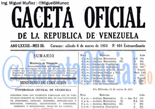 Gaceta Oficial 404 del 6 Marzo 1954