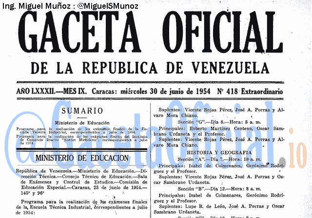 Gaceta Oficial 418 del 30 Junio 1954