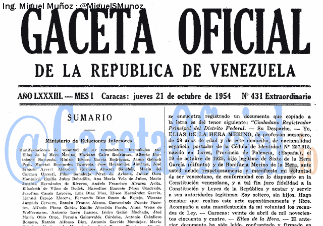 Gaceta Oficial 431 del 21 Octubre 1954