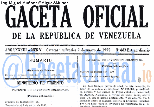 Gaceta Oficial 443 del 2 Marzo 1955