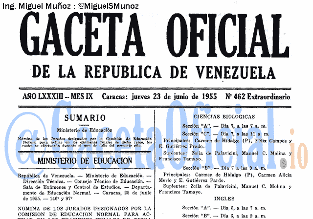 Gaceta Oficial 462 del 23 Junio 1955