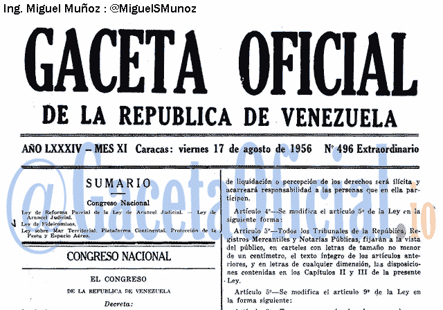Gaceta Oficial 496 del 17 Agosto 1956