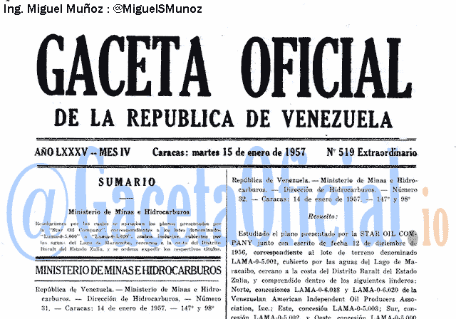 Gaceta Oficial 519 del 15 Enero 1957