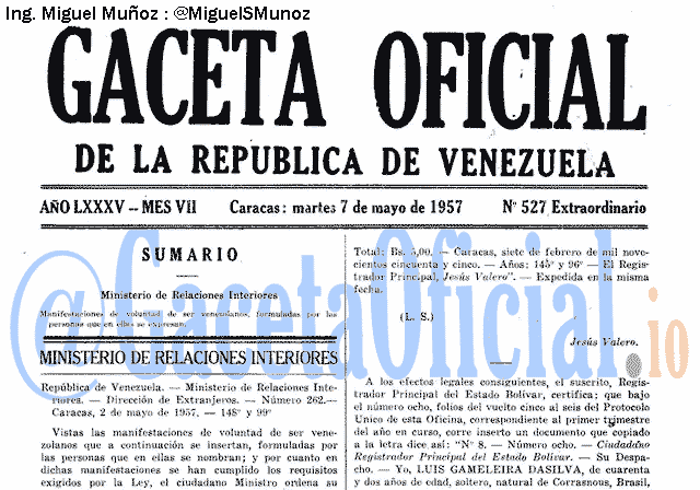 Gaceta Oficial 527 del 7 Mayo 1957