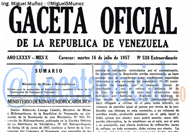 Gaceta Oficial 538 del 16 Julio 1957