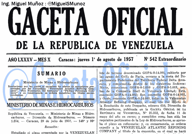 Gaceta Oficial 542 del 1 Agosto 1957