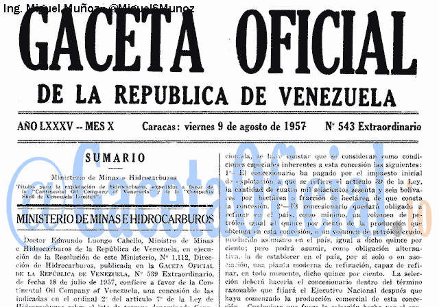 Gaceta Oficial 543 del 9 Agosto 1957