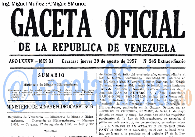 Gaceta Oficial 545 del 29 Agosto 1957