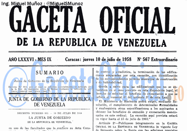 Gaceta Oficial 567 del 10 Julio 1958