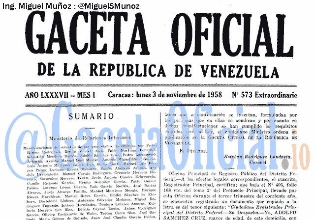 Gaceta Oficial 573 del 3 Noviembre 1958