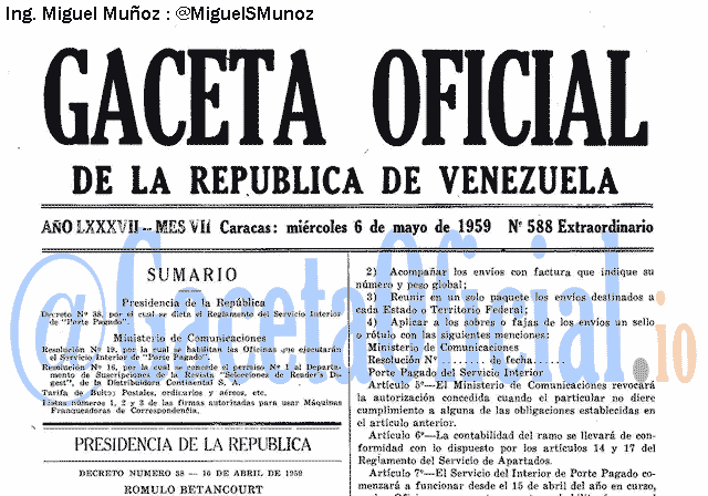 Gaceta Oficial 588 del 6 Mayo 1959