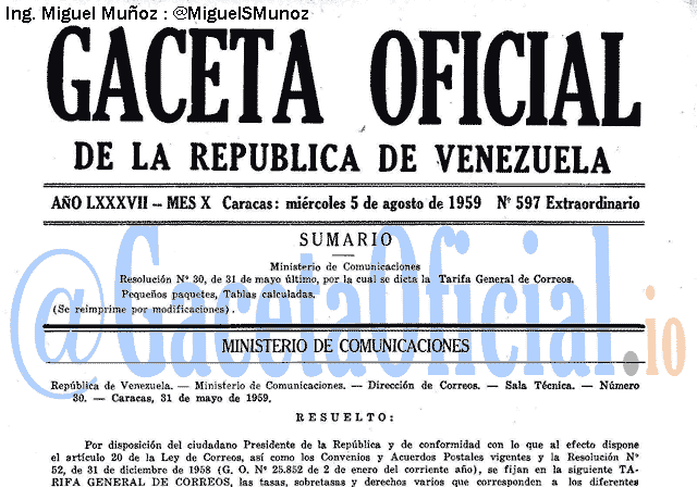 Gaceta Oficial 597 del 5 Agosto 1959