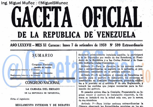 Gaceta Oficial 599 del 7 Septiembre 1959