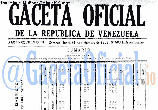 Gaceta Oficial 603 del 21 Diciembre 1959