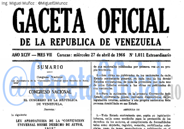 Gaceta Oficial 1011 del 27 Abril 1966