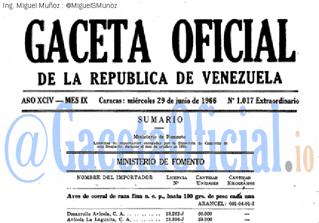 Gaceta Oficial 1017 del 29 Junio 1966