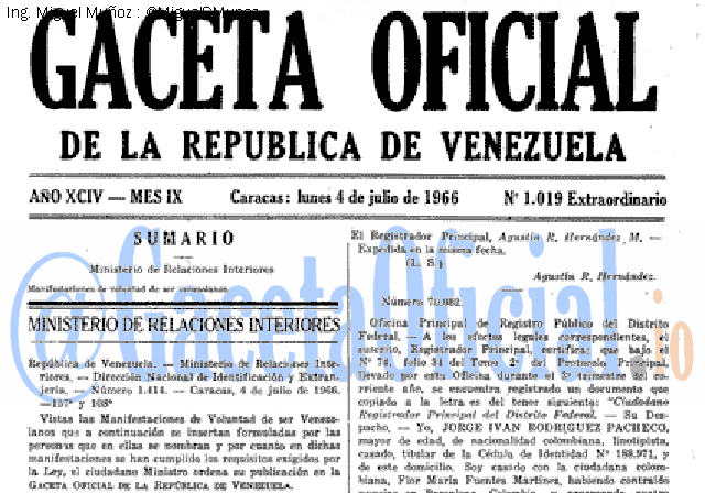 Gaceta Oficial 1019 del 4 Julio 1966