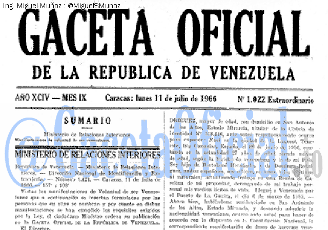 Gaceta Oficial 1022 del 11 Julio 1966