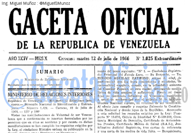 Gaceta Oficial 1025 del 12 Julio 1966