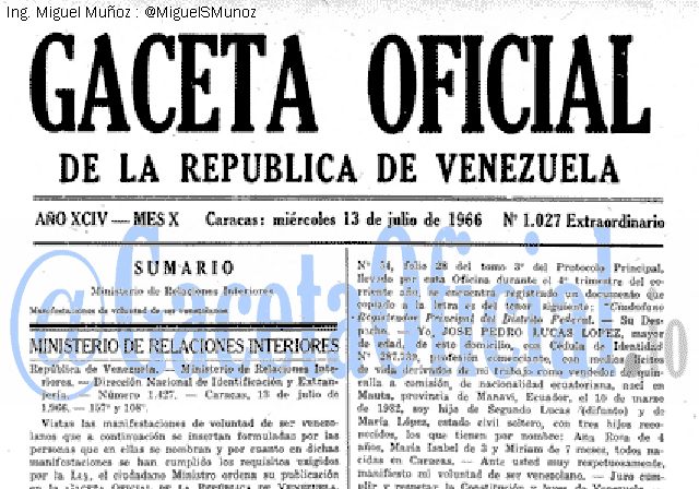 Gaceta Oficial 1027 del 13 Julio 1966