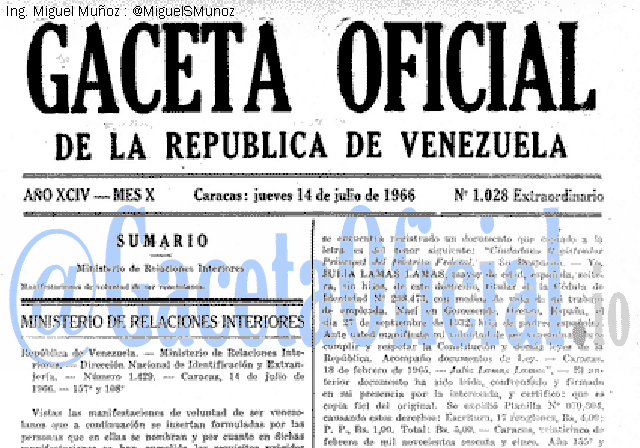 Gaceta Oficial 1028 del 14 Julio 1966