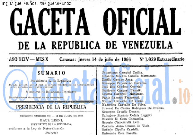 Gaceta Oficial 1029 del 14 Julio 1966
