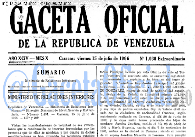 Gaceta Oficial 1030 del 15 Julio 1966