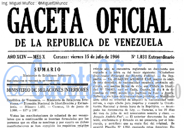 Gaceta Oficial 1031 del 15 Julio 1966