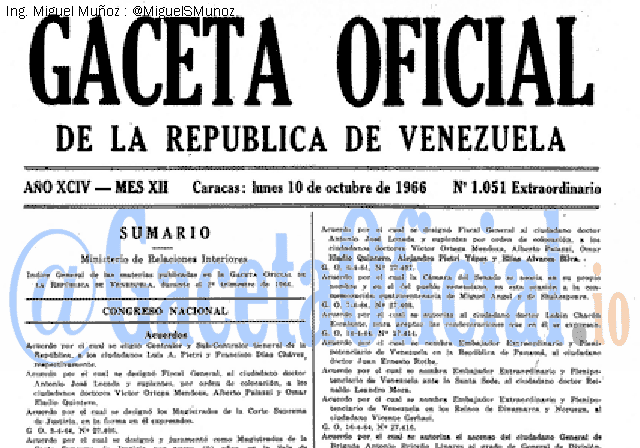 Gaceta Oficial 1051 del 10 Octubre 1966