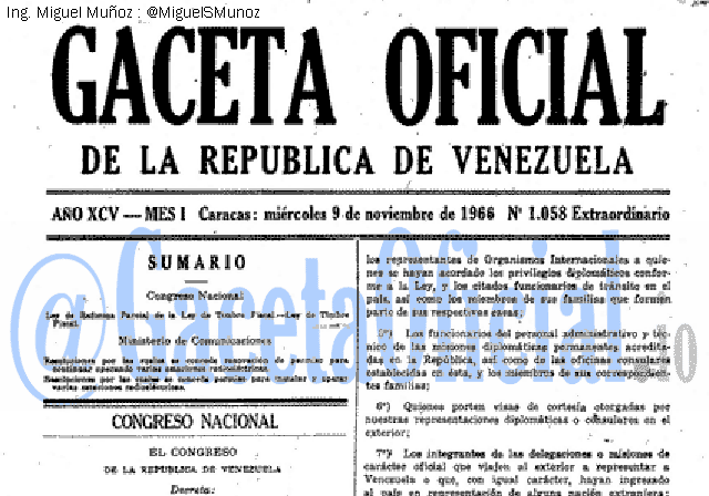 Gaceta Oficial 1058 del 9 Noviembre 1966