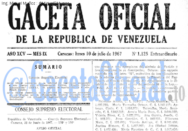 Gaceta Oficial 1125 del 10 Julio 1967