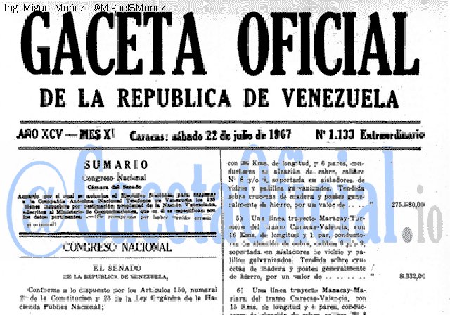 Gaceta Oficial 1133 del 22 Julio 1967