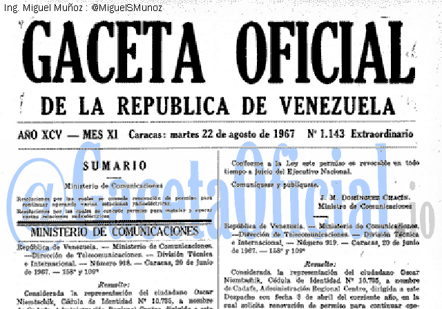 Gaceta Oficial 1143 del 22 Agosto 1967